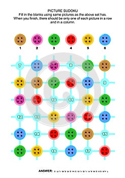 Picture sudoku puzzle with sewing buttons