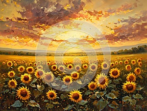Picture of sunflowers at sundown