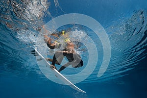 Picture of Surfing a Wave.Under Water Picture.