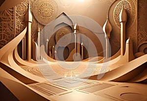 a picture of a table with a large piece of paper with an islamic design on it