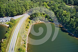 Aerial view of an old Bethany bridge over lake Allatoona photo