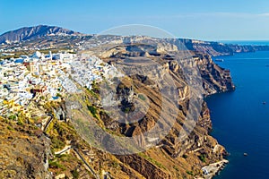 Dramatic Santorini coastline scenic view Fira Aegean Sea Greece photo