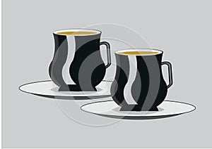 Picture of tea cups filled with tea, having a saucer