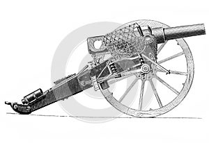 Picture of 19th century cannon engraved in the old book Meyers Lexicon, vol. 7, 1897, Leipzig photo