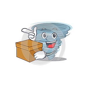 An picture of tornado cartoon design concept holding a box