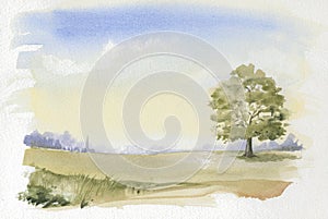 Picture of typical English Countryside Watercolour photo