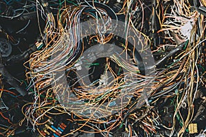 Picture of a used wiring harness waiting for recycling.