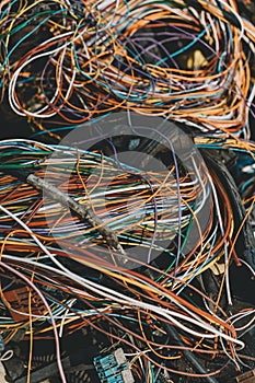 Picture of a used wiring harness waiting for recycling.