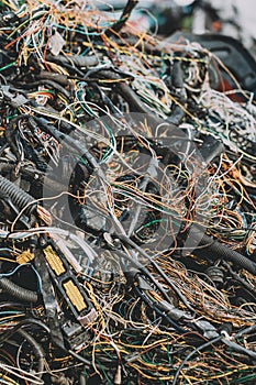 Picture of a used wiring harness waiting for recycling.