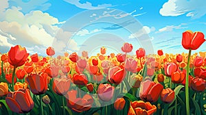 a picture of a vibrant field of tulips