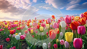 a picture of a vibrant field of tulips