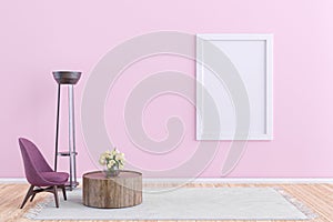 Picture wall mockup frame in a pink living room.