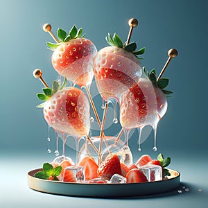 Cool Sweetness: Strawberry Sensation on Skewers, Fantasy Image, Generative AI. photo