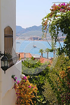 View from the window in the old town on the sea bay.