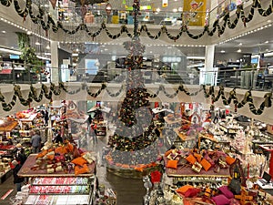 Darmstadt, Germany - 03rd December 2020: A German photographer visiting the big furniture store called SegmÃÂ¼ller, christmas.