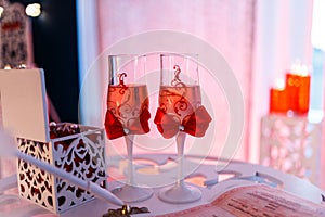 Picture of wedding glasses with champagne, wedding decorations