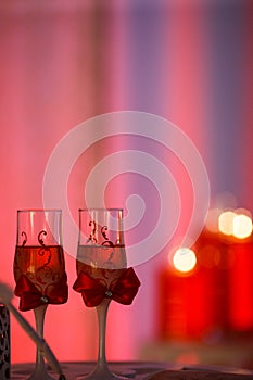 Picture of wedding glasses with champagne, wedding decorations