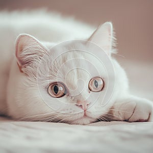 a white cat sleeping happily