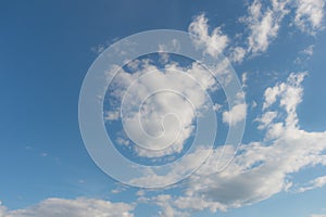 Picture of white clouds against clear blue sky background and copy space for text