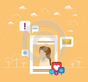 Picture of woman in acount with trend set icons