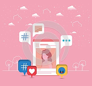 Picture of woman in acount with trend set icons