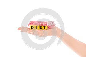 Picture of woman hand with word diet
