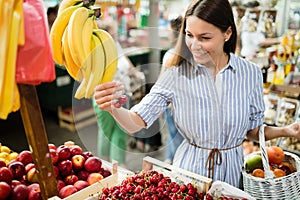 Picture of woman at marketplace buying fruits