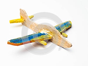 Picture of Wooden aeroplane craft on a white isolated background