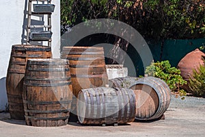 PIcture of wooden winery barrels in Crete