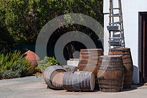 PIcture of wooden winery barrels in Crete