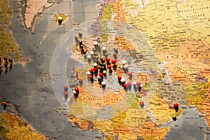 Picture of World Map Travel concept with many pushpins pins Europe and surrounding countrys