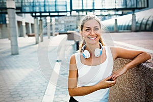 Picture of young attractive happy fitness woman