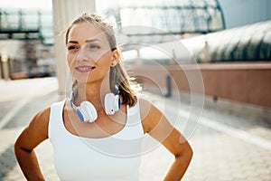 Picture of young attractive happy fitness woman