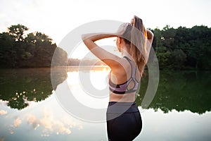 Picture of young attractive happy fitness woman.