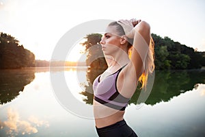 Picture of young attractive happy fitness woman.