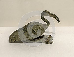 Bronze Egyptian ibis amulet from the Late Period 712-332 BCE on display in the Dallas Museum of Art.