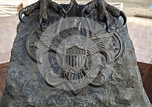 Bronze relief of the Tenderfoot Badge at Eagle Plaza, John D. Murchison Scouting Center in Dallas, Texas.