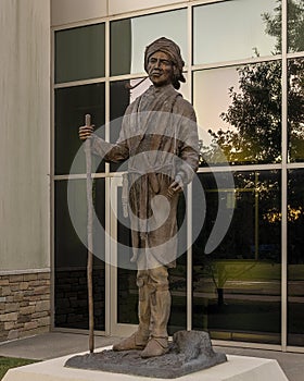 Sequoyah by Joel David Nunneley in front of the Helmerich Center at the Gilcrease Museum.