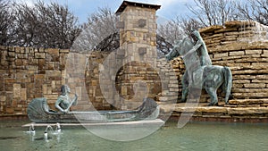 `War Canoe` by Snell Johnson at the entrance to Craig Ranch North in McKinney, Texas.