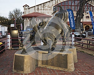 `Bill Pickett` statue by Lisa Perry at the Forth Worth Stockyards in Texas.