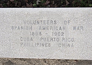 Closeup view war monument dedicated to the dead of all wars in the Veterans Memorial Garden, Dallas, Texas.