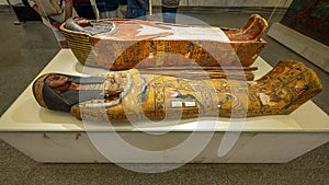 The coffin of Sennedjem on display in the NMEC in Cairo, Egypt.