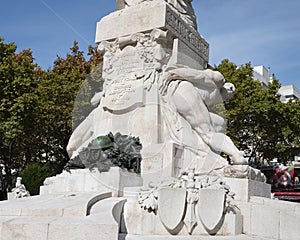 Detail on the base of the Monument to the Fallen Victims of the Great War by Maxiano Alves in Lisbon, Portugal.