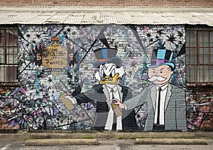 Duck and man mural by The House of Pannek in Deep Ellum, Texas.