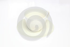 Empty coffee cup and saucer in a white background