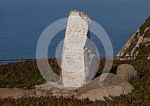A monument on Cabo da Roca honoring founder Paul Harris on the seventy-fifth anniversary of Rotary International. photo