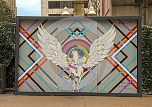 Fantasy Pegasus mural at Pegasus Plaza in Dallas, Texas