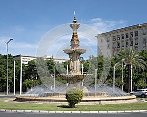 Fountain of the Four Seasons by Manuel Delgado Brackembury in 1929, on a roundabout in Serville, Andalusia, Spain. photo