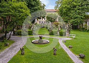 Garden of the Atellani House from the back porch, Museo Vigna di Leonardo, Milan. photo
