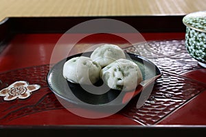 Japanese bean-paste bun buns on the plate